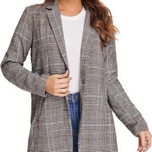 SheIn Women's Lapel Collar Coat Long Sleeve Plaid Blazer Outerwear Size Medium
